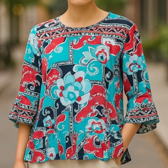 Crown & Ivy Women's Colorful Abstract Ruffle Blouse - Size XS - Picture 13 of 13